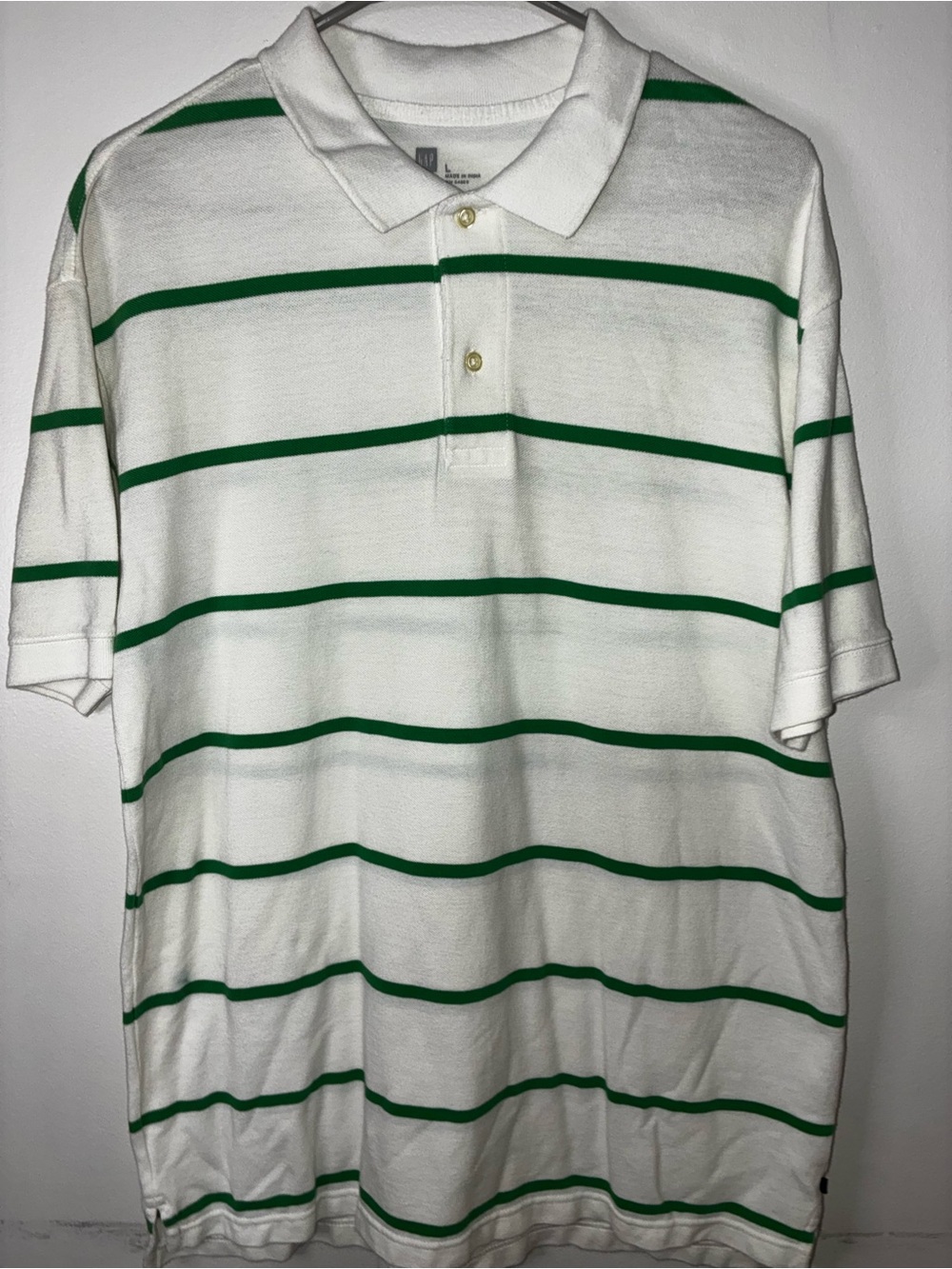 GAP White Polo with Green Horizontal Stripes